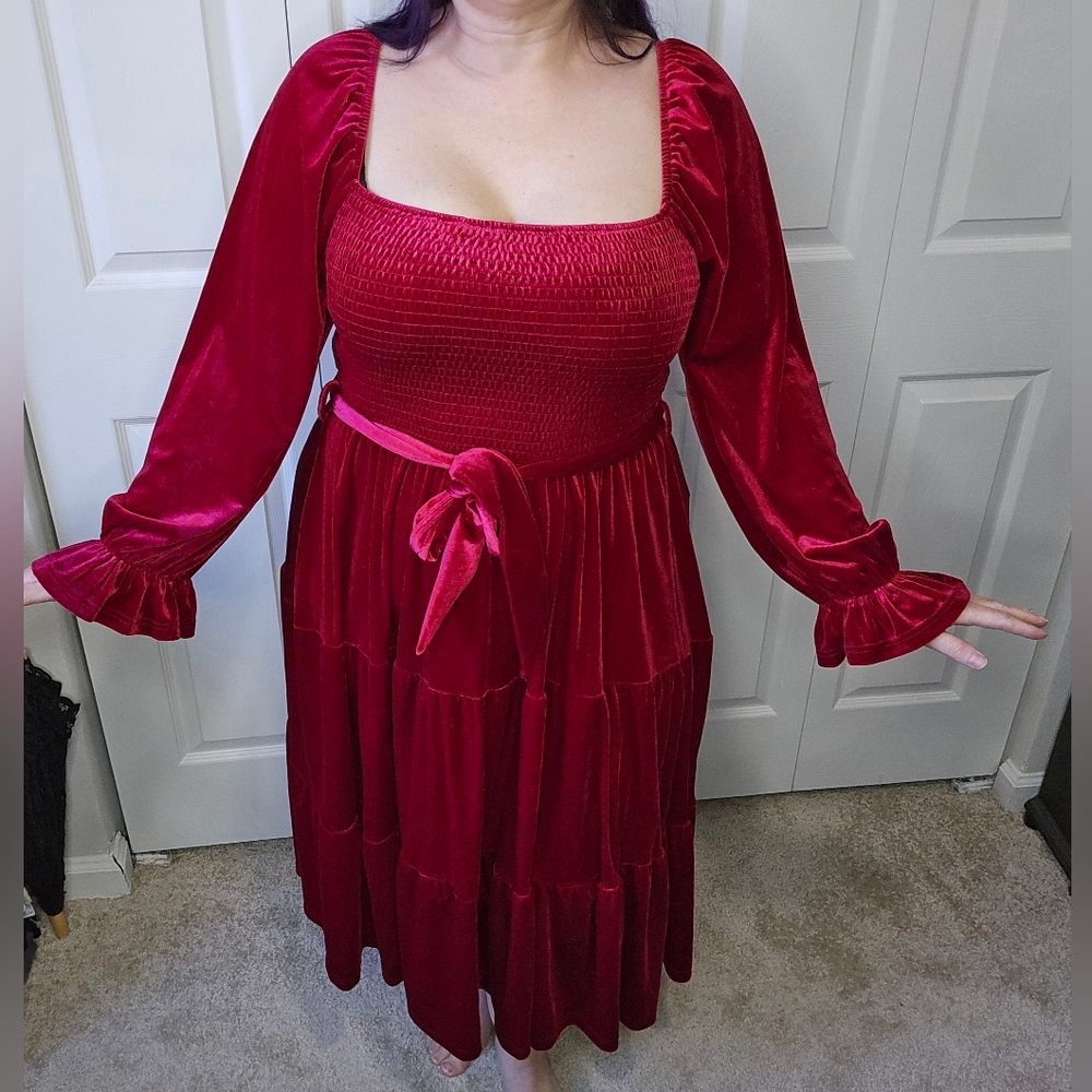 Gothic Red Velvet Dress Bell Cuff XL